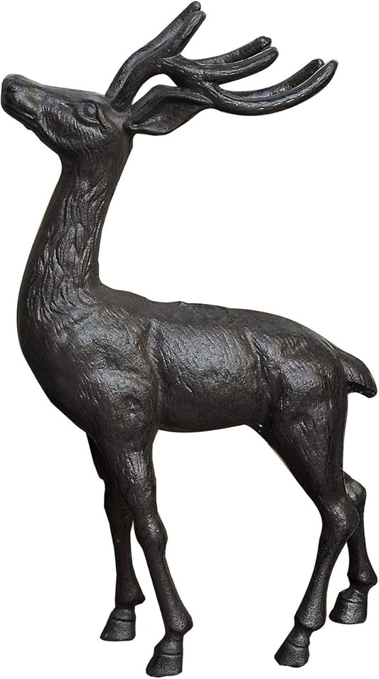 Cast Iron Deer Statue（22" Tall）, Realistic Large Antler Sculpture, Outdoor Garden Decor for Lawn Patio Yard, Indoor Home Art Figure HC5691
