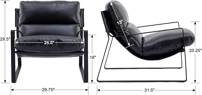 DUOMAY Mid-Century Accent Chair Armchair Set of 2, Comfy PU Leather Leisure Chair Lazy Chair with Metal Leg for Living Room Bedroom Office Apartment, Black