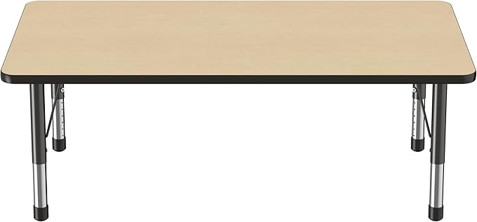 Factory Direct Partners FDP Rectangle Activity School and Classroom Kids Table (36 x 60 inch), Toddler Leg, Adjustable Height 15-24 inches - Maple Top and Black Edge