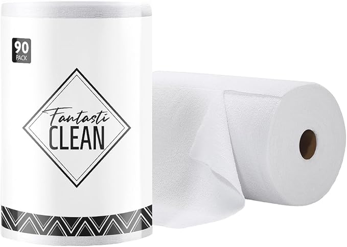 Fantasticlean Microfiber Cleaning Cloth Roll -90 Pack, Tear Away Microfiber Towels, 12" x 12", Reusable, Washable, Scratch Free, Ultra Absorbent Dish Rags for Car, Home, Garage or Shop (White)