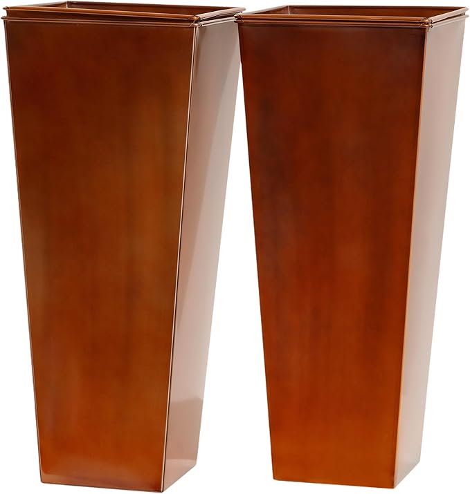 28in Tall Metal Copper Square Planter Galvanized Steel Metal Planters for Indoor/Patio Deck Garden Entrance Planter