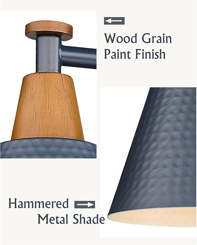 FEMILA 4-Light Bathroom Light Fixtures, Farmhouse Modern Vanity Lights Wall Lamp with Hammered Metal Shade Finish, Dark Blue, 4FG59B-4W Blue