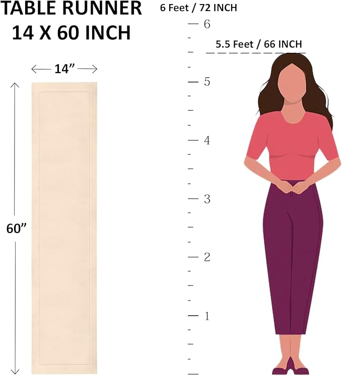 Solino Home Linen Beige Table Runner 60 Inches - 100% Pure Linen Small Table Runner 14 x 60 Inch Ideal for Dresser and Coffee Tables - Fall, Autumn, Thanksgiving - Fete