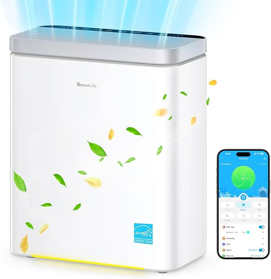 GoveeLife Smart Air Purifier for Home Large Room, Covers up to 1046 ft², Sleep Mode, 3-in-1 Filter Air Purifier with App Alexa Control for Pet Hair, Odors, Pollen and Smoke (no sensor)