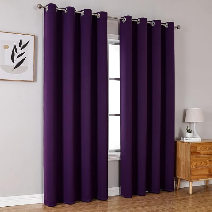 ChrisDowa Grommet Blackout Curtains for Bedroom and Living Room - 2 Panels Set Thermal Insulated Room Darkening Curtains (Royal Purple, 52W x 84L)