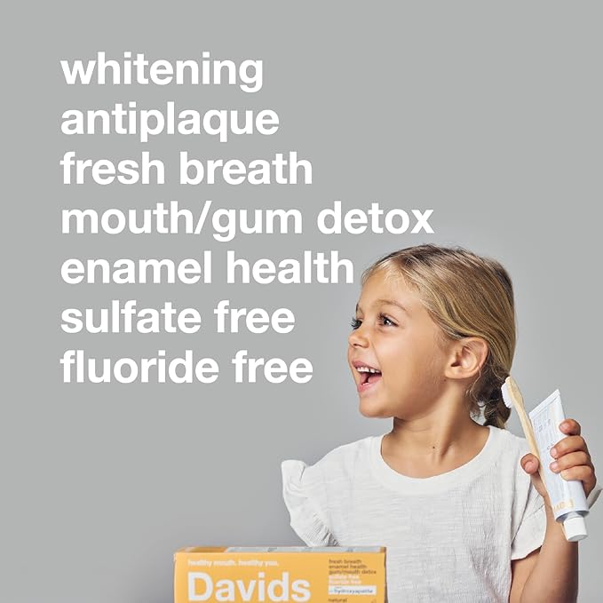 Davids Hydroxi Fluoride Free Nano Hydroxyapatite Toothpaste for Enamel Health & Whitening, Antiplaque, SLS Free, Kid Friendly Orange Vanilla Flavor, 4 oz, Made in USA