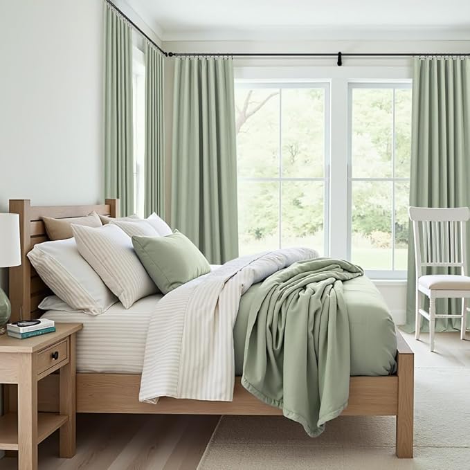 96 Inch Curtains 2 Panels Set Drapes 96 Inches Long Spring Curtain for Living Room Sage Green Black Out Linen Room Darkening Blackout Thermal Vertical Patio Blinds for Sliding Glass Doors Vintage Boho