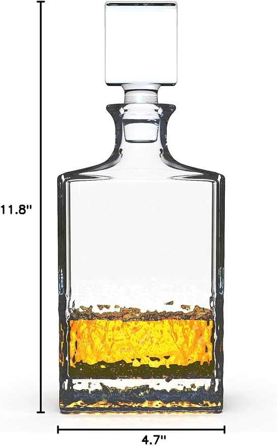 Glass Decanter with Airtight Geometric Stopper - Whiskey Decanter for Wine, Bourbon, Brandy, Liquor, Juice, Water, Mouthwash. Italian Lead-Free Glass (700ml/Crushed Ice)