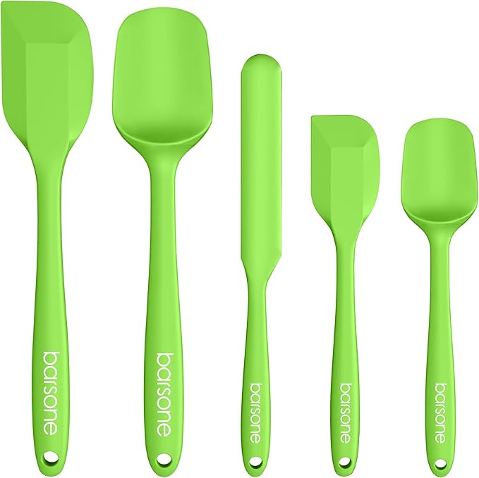 Barsone 5-Piece Silicone Spatula Set（ Heat Resistant 446°F Food Grade BPA Free, Nonstick Cookware Safe Dishwasher Safe Kitchen Tools for Baking, Cooking, Stirring, Green）