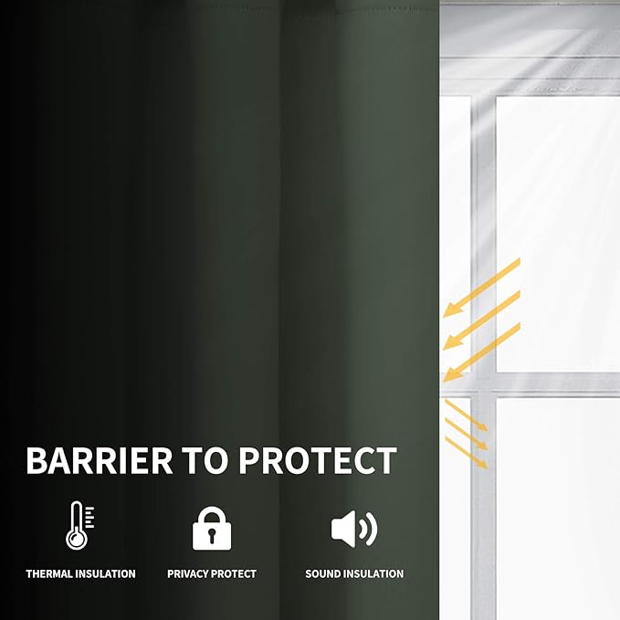 Easy-Going Blackout Curtains for Bedroom, Solid Thermal Insulated Grommet and Noise Reduction Window Drapes, Room Darkening Curtains for Living Room, 2 Panels (52x84 in,Greyish Green)