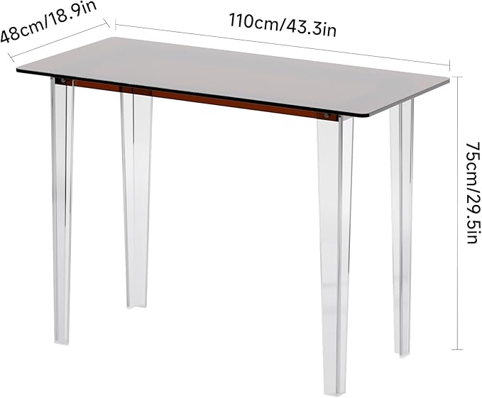 Acrylic Desk, Modern Study Table for Home Office - Extended Surface Multi-Purpose Console & Entryway Table, Sturdy Lightweight Design (42.5-inch, Yellowtea)