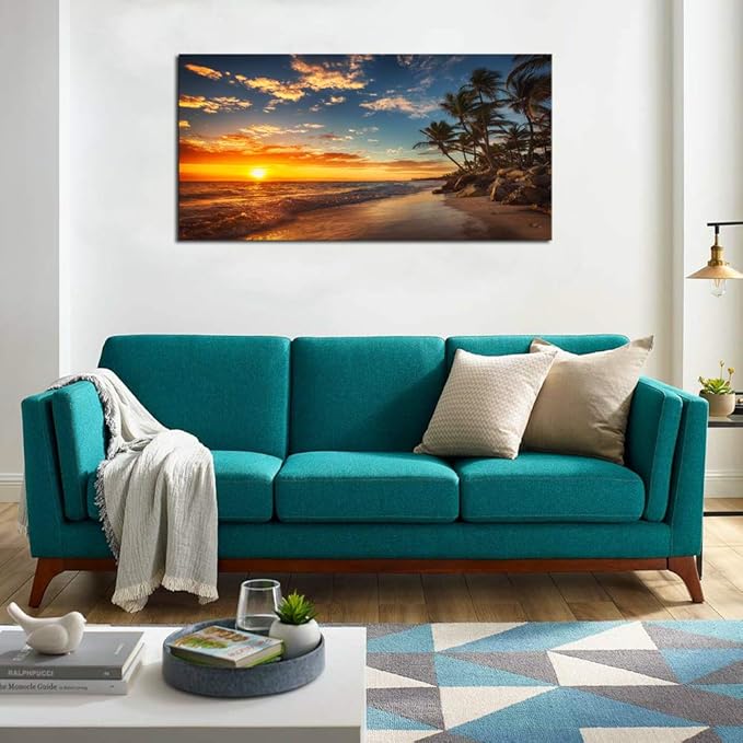 DZL Art S74750 Canvas Painting Print Paradise Tropical Island Beach with Palms Photograph Print Nature Pictures Wall Art Canvas Prints Painting for Living Room Bedroom Decor Office Wall Decor