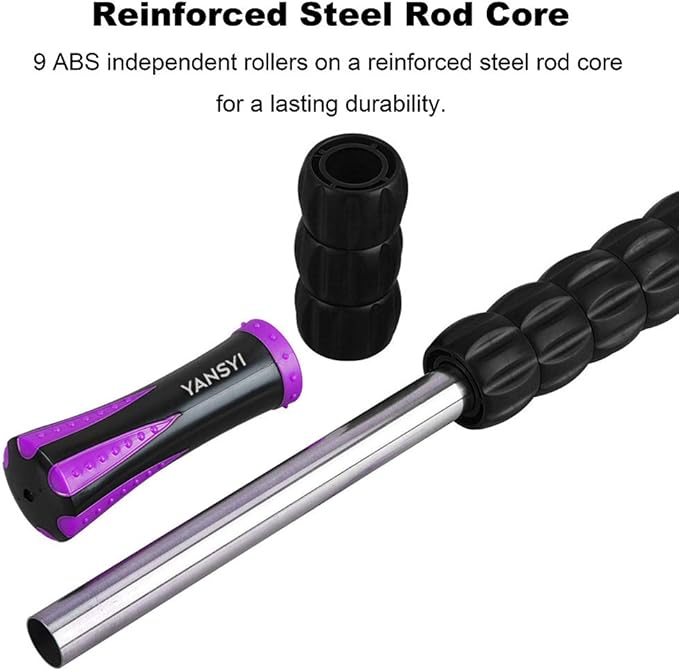 Yansyi Muscle Roller Stick for Athletes - Body Massage Roller Stick - Release Myofascial Trigger Points Reduce Muscle Soreness Tightness Leg Cramps & Back Pain for Physical Therapy & Recovery (Purple)