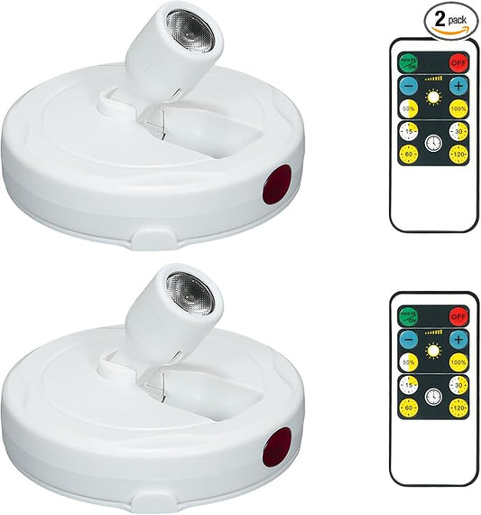 Cordless Spotlight Battery Powered, LED Accent Lighting with Remote and Timer, Display Puck Lights, Stick Uplight for Tree Portrait Gallery Picture Dartboard Painting Art Photo Plant