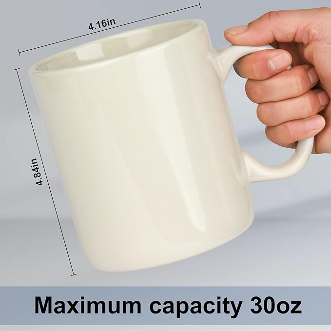 30oz Super Large Ceramic Coffee Mugs Large Handles Set of 2 (Cream)