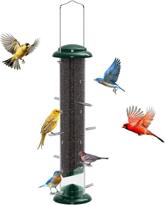 FEED GARDEN Finch Feeders for Outside, Nyjer & Thistle Bird Feeders, 15 Inch Tube Feeder with 12 Small Ports & 8 Perches, Durable Metal Design for Outdoor Hanging, Easy Fill & Clean