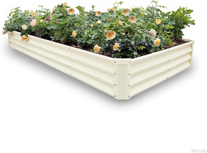 GARDMAX 8x4x1FT Galvanized Raised Garden Bed Kit, Metal Planter Boxes Outdoor with Easy Assembly, Large Garden Bed for Vegetables, Fruits, Flower, Herbs Rectangle Milk White