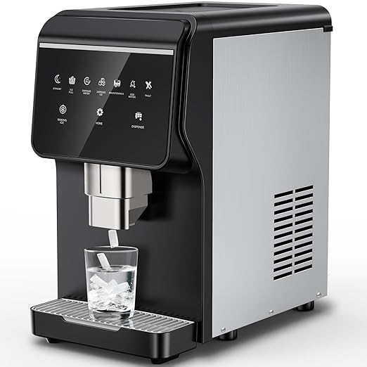 3-in-1 Nugget Ice Maker with Ice & Water Dispenser - 90Lbs/24H Pellet Chewable Ice, Self-Cleaning Countertop Stainless Steel Ice Machine for Commercial, Office, Kitchen, Party (Quiet Operation)