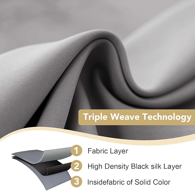 H.VERSAILTEX Blackout Curtains for Bedroom Thermal Insulated Room Darkening Living Room Curtains 63 Inch Long Grommet Privacy Protection Window Curtain Panels/Drapes for Nursery, 2 Panels, Dove Grey