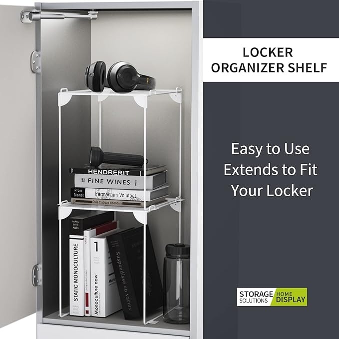 Neudeco Pack 2, Mesh Locker Shelf, Stackable Extra Tall Locker Organizer, Collapsible and Metal Mesh Build, Fits Standard Size, Suitable for School, Work, Kitchen, Bathroom (White)
