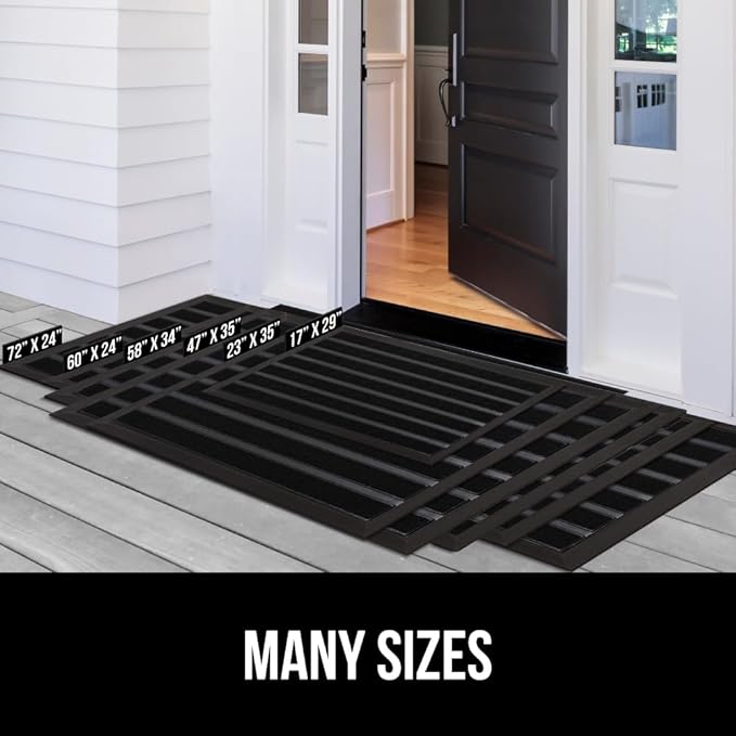 GORILLA GRIP 100% Waterproof All-Season WeatherMax Doormat US Designed Natural Rubber, Stain and Fade Resistant, Low Profile Indoor Outdoor Door Mats, Easy Clean Patio Mat, 23x35, Black Stripe