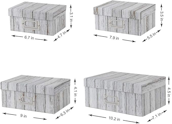 Briful Photo Boxes Storage, Storage Boxes with Lids 4 in 1 Set Water-Proof Storage Box Sets with Handles Decorative Multiple Size Storage Bins with Lids for Clothes/Shoes/Office/Cosmetic/Books