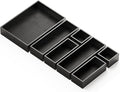 SpaceAid 7-Piece Bamboo Drawer Organizer Storage Boxes Set, Wood Tray Junk Drawer Organizers Multi-Use Divider Bins for Kitchen, Bathroom, Office Desk and Makeup Organization (7 Pack, Black)
