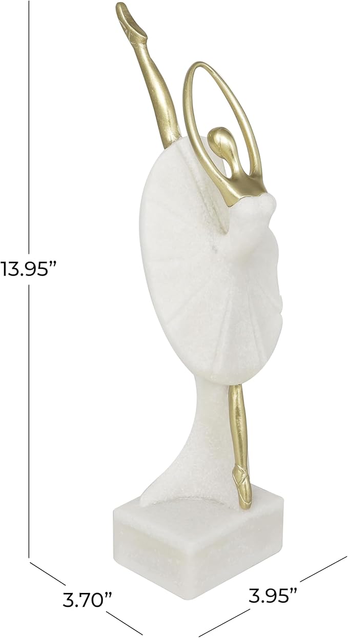 Deco 79 Polystone Dancer Decorative Sculpture Ballet Home Decor Statue with Gold Accents, Accent Figurine 4" x 4" x 14", Cream