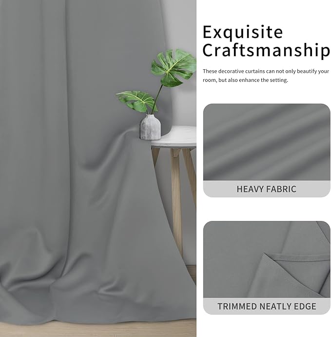 Easy-Going Blackout Door Curtains for Bedroom, Solid Thermal Insulated Grommet and Noise Reduction Window Drapes, Room Darkening Curtains for Living Room, 1 Panel (100x84 in, Light Gray)