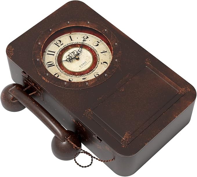 Abdurey Retro Old Telephone Wall Clock with Hidden Safe, Battery Operated Quartz Metal Wall Clocks, Large Rectangular Vintage Decor Clocks, for Farmhouse, Living Room(16" H x 12" W x 4" D)