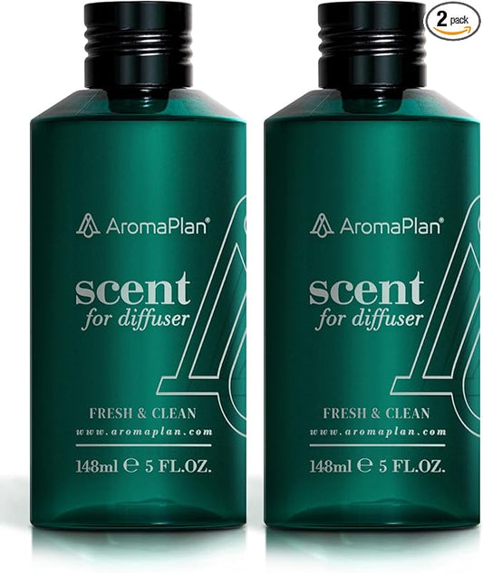 Aromaplan Scents, Clean Smelling Essential Oils, Fresh & Clean 5 Fl Oz (2 Pack)-Fresh Scent Essential Oil for Diffuser, USA Fragrance, Bigger Bottle, Bolder Aroma & Longer Lasting