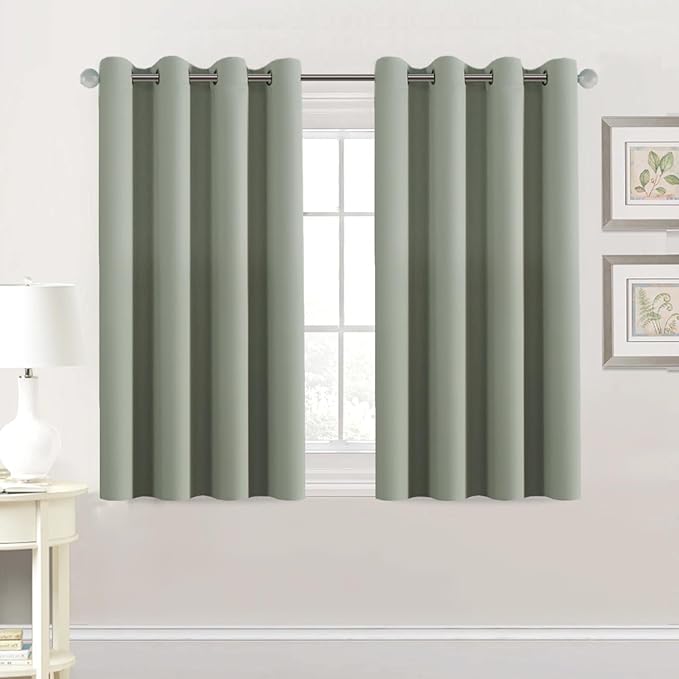 H.VERSAILTEX Premium Blackout Thermal Insulated Room Darkening Curtains for Bedroom/Living Room - Classic Grommet Top (2 Panels, Light Sage, 52 Inch by 45 Inch)