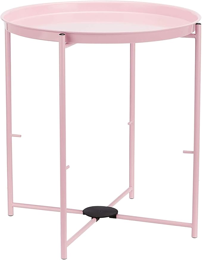Amazon Basics Round Storage End Table, Side Table with Cloth Basket, Dusty Pink, 17.7"D x 17.7"W x 18.9"H