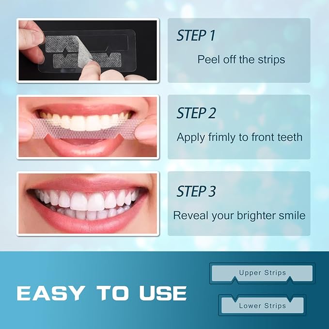 Teeth Whitening Strip 22 Treatments - Whitening Strips for Sensitive People, Fast Remove Smoking, Coffee, Wine Stains, Teeth Brightening Kit Pack of 44 Non-Slip Strips