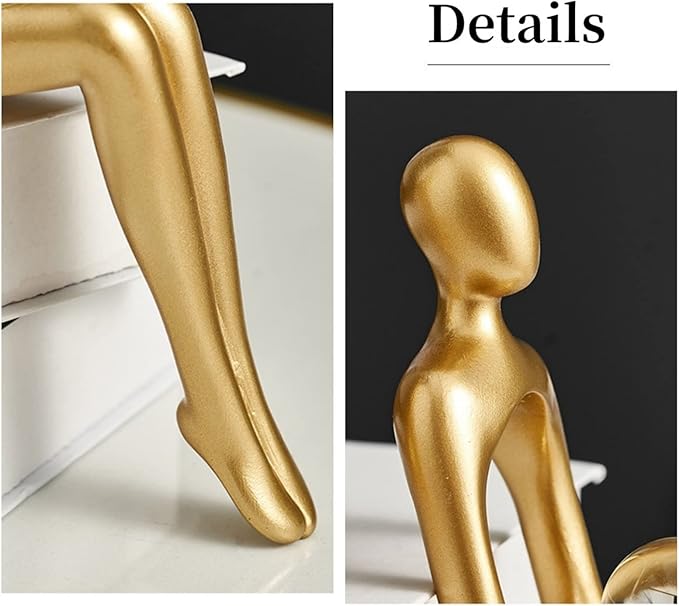 Gold Home Decor Thinker Statue Accents, Set of 3 Thinker Sculptures Office Decor Modern Abstract Resin Decoration on Shelf Table Desk for Living Room Office Bedroom (Large Gold)