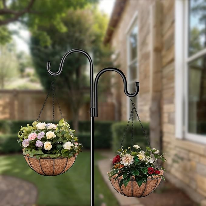 4 Pack 10 inch Metal Hanging Planters Basket with Coco Coir Liner Outdoor-Hanging Baskets for Plants Outdoor,Metal Wire Baskets with Window Box Planters, Hanging Flower Pots for Railings