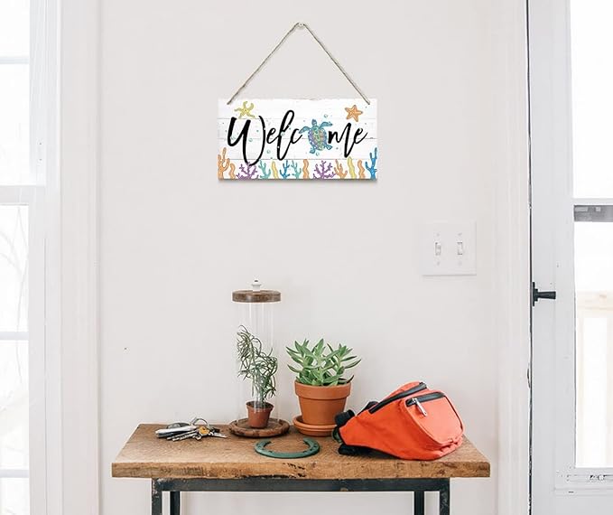Welcome Decor Sign, Hanging Wood Sign Home Decorative, Printed Wood Wall Art Sign, Ocean Style Welcome Sign, Porch Decor, Farmhouse Front Door Wall Art Sign, Beach House Home Decor Sign 12 * 6inch
