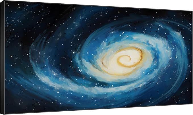 SIGNWIN 36"x60" Extra Large Framed Wall Art Spiral Galaxy Vivid Blue and Yellow Cosmic Space Illustration for Home Living Room Bedroom Decor (Frame Assembly Required)