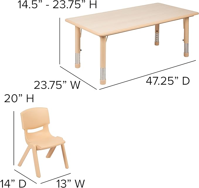 EMMA + OLIVER 23.625" W x 47.25" L Rectangle Natural Plastic Activity Table Set with 6 Chairs
