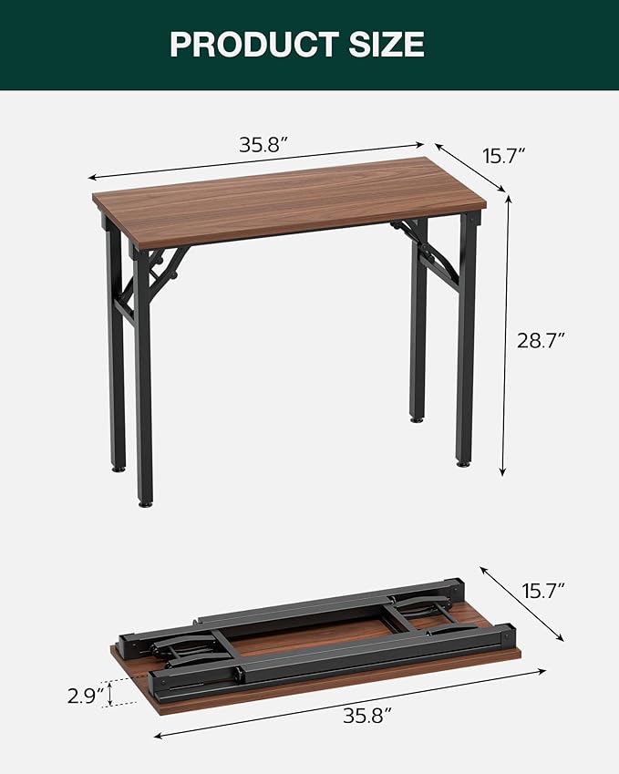 Frylr Small Folding Computer Desk – Portable 35.8 Inch Foldable Laptop Table, Collapsible and Compact for Easy Storage and Fast Setup, Lightweight for Small Spaces, Craft and Study Use, Dark Walnut