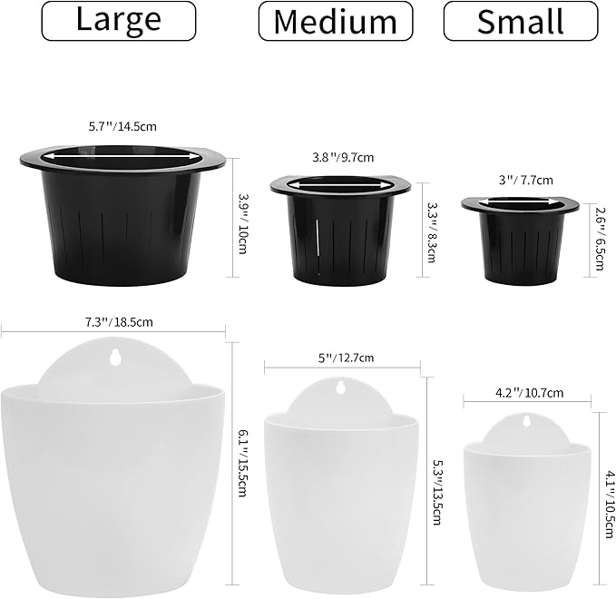 3 Pack Self Watering Wall Hanging Planter Pots Vertical Garden Window Hang Mount Indoor Outdoor Plant Flower Basket for Kitchen Herbs Balcony Railing Shelf Fence Bedroom Trellis Decor Modern White Box