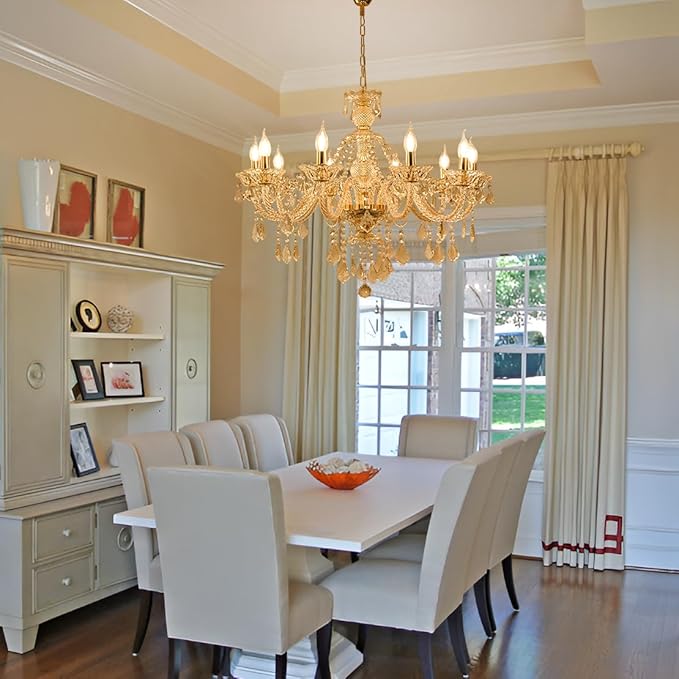 10-Light Crystal Chandelier Clear K9 Crystal Luxury Ceiling Light Fixture Flush Mount Pendant Lighting for Living Room Dining Room Bedroom Kitchen Hallway Entryway