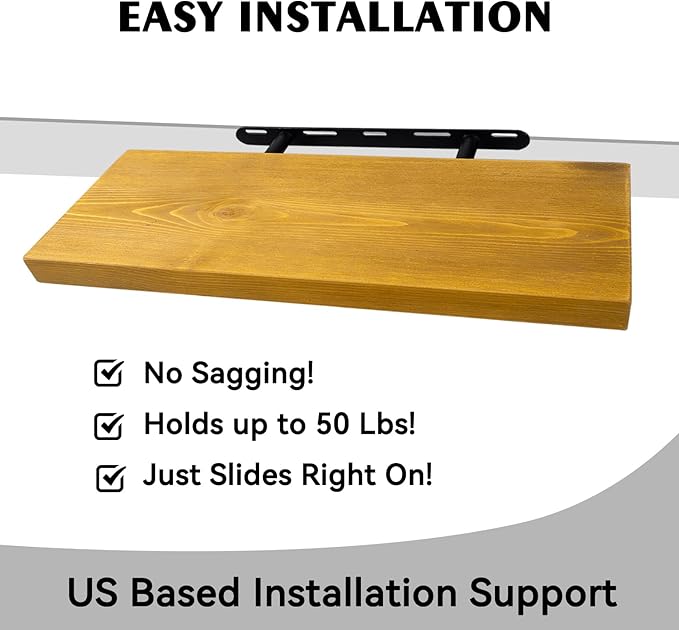 BGMG Wood Floating Shelves for Wall 16 inch Set of 2, Rustic Wooden Wall Mount Shelves for Living Room Bedroom Kitchen Farmhouse-16x6.7x1.25 inch- Gold Oak