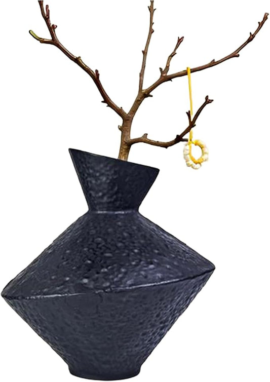 Cast Iron Decorative Vase, Dried Flower Rustic Vases, Wabi Sabi Vase for Modern Home Decor, Living Room, Shelf Decor, Enterway, Wedding, Office, Table, Bedroom, Kitchen, 8.86" H (Black)