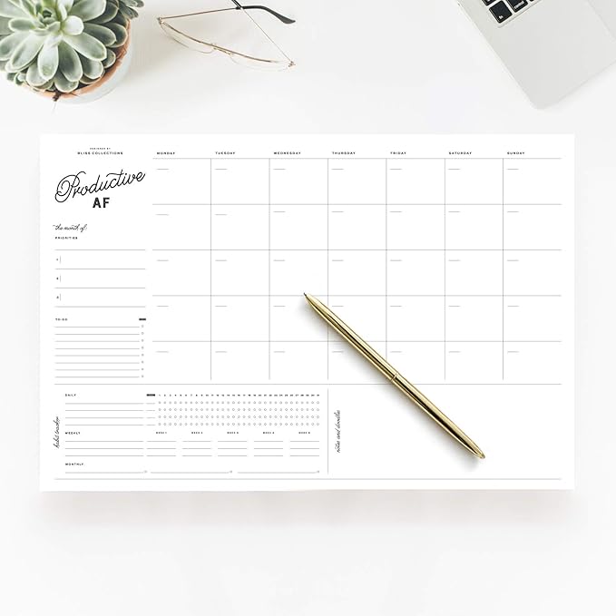 Bliss Collections Monthly Planning Pad, To Do List Notebook - Undated Tear-Off Sheets Notepad - Work Calendar, Organizer, Scheduler for Goals, Tasks - Productive, 12" x 18", 18 Sheets