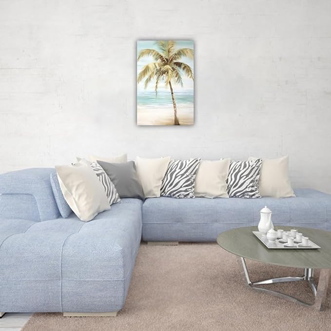 LURENCZH Tropical Beach Canvas Wall Art Seaside Palm Tree Picture Wall Decor Ocean Scenery Painting Prints for Bathroom Decor Framed(Beach-1,28.00" x 42.00")