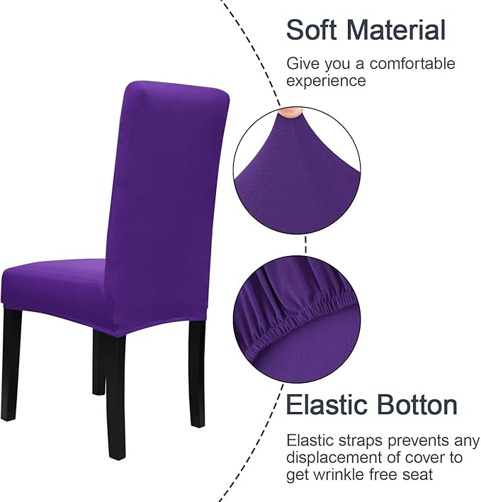 JQinHome Dining Chair Slipcover, High Stretch Removable Washable Chair Seat Protector Cover Set of 4,Chair Covers for Dining Room, Kitchen,Home Party,Wedding Ceremony(Purple, 4PC)