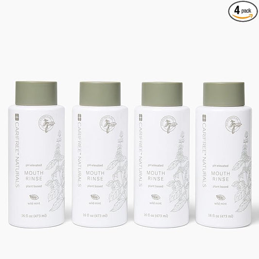 CariFree Naturals Mouth Rinse | pH Elevated, Fluoride-Free, with Magnolia Bark & Essential Oils, Organic Ingredients, Alcohol-Free, Dentist Recommended,Dentist Developed Wild Mint, 16 fl oz, Pack of 4