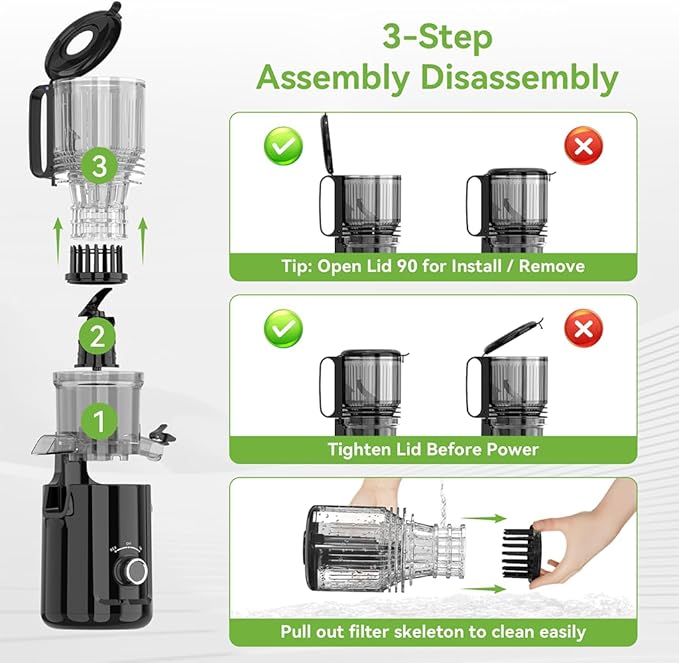Cold Press Juicer - 5.3" Large Feed Chute Juicer Machines for Whole Vegetables & Fruits, 99% High Juice Yield, Quiet & Easy to Clean Slow Masticating Juicer, BPA-Free, Preserves More Nutrients (Black)