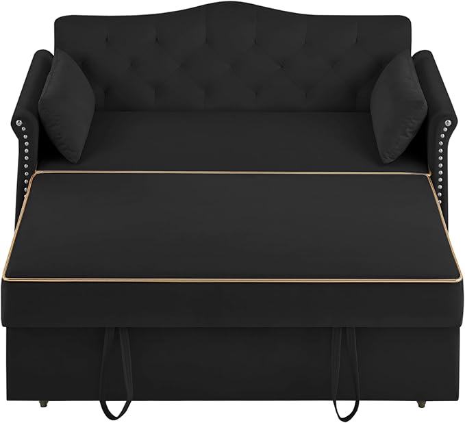 58" Velvet Sofa Bed, 3-in-1 Convertible Pull-Out Sleeper Sofa & Couch with Storage Bag and Adjustable Backrest,Perfect for Small Spaces, Living Room, or Office